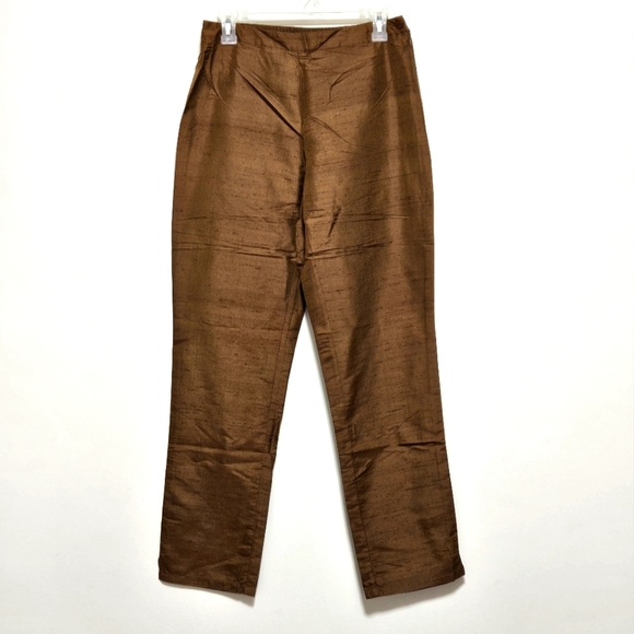 Spiegel Vintage Womens NWOT 100% Silk Pants Pull On Stretch Bronze Boho Brown M - Picture 3 of 12